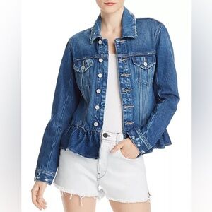 Blank NYC Dark Wash Peplum Denim Jacket Clean Girl Casual Chic Fitted Small